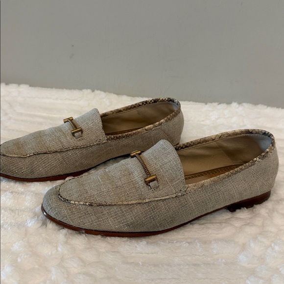 SAM EDELMAN Lior Bit Loafer Women’s Flats Size 7.5 Tan Linen Metallic - Picture 3 of 15